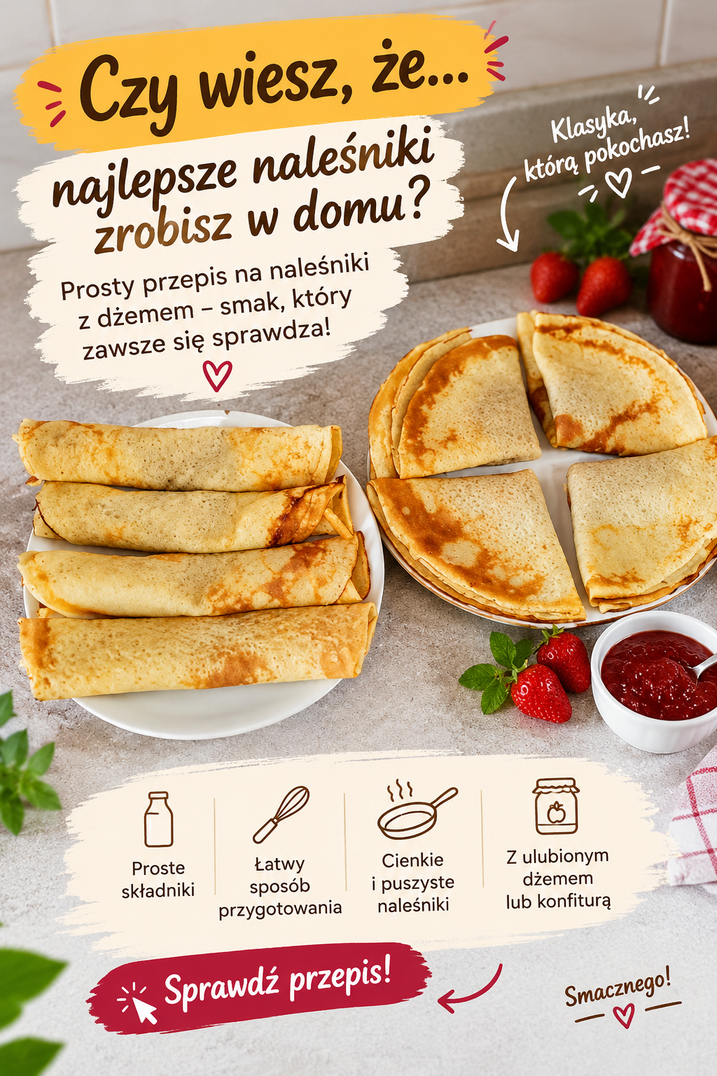 Naleśniki z dżemem – prosty przepis na około 12 sztuk